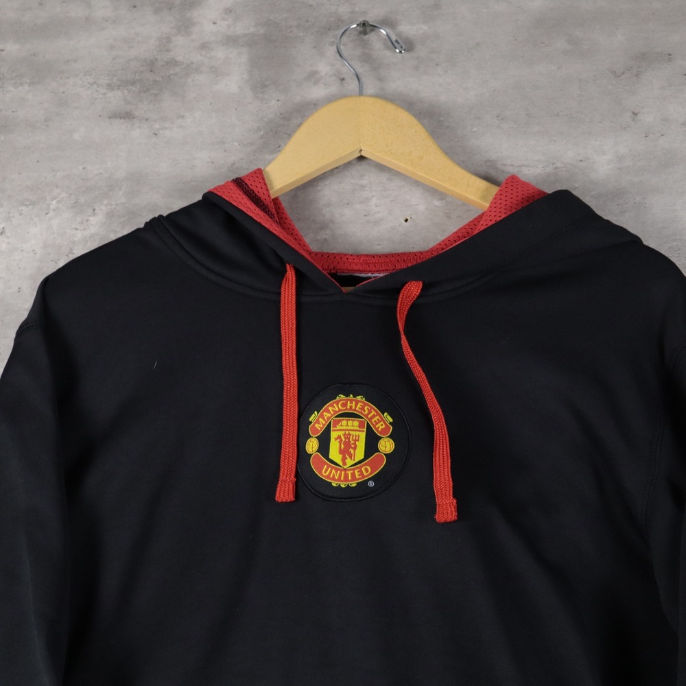 y2k manchester united hoodie boxy black red soccer mens medium
